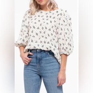 Fifty Street Floral / Polka Dot and Puckered Fabric Top